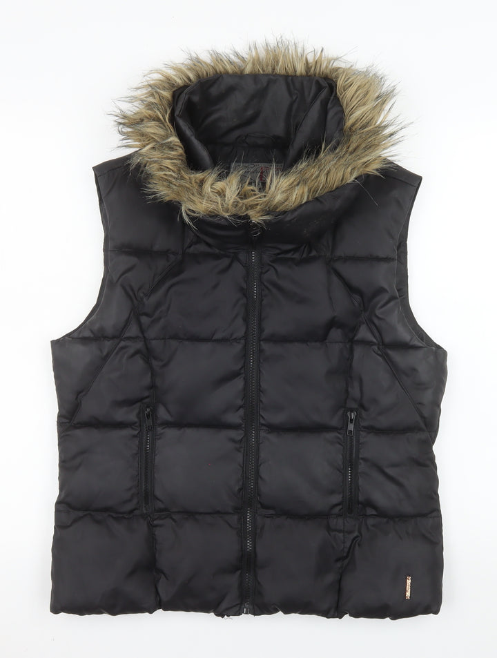 Firetrap Womens Black Fur Trim Puffer Gilet Size 12
