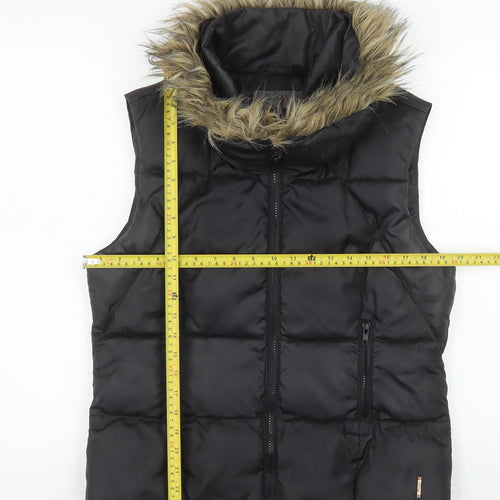 Firetrap Womens Black Fur Trim Puffer Gilet Size 12