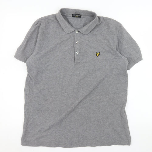 Lyle & Scott Mens Grey Cotton Short Sleeve Polo Shirt Size L