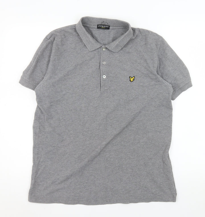 Lyle & Scott Mens Grey Cotton Short Sleeve Polo Shirt Size L