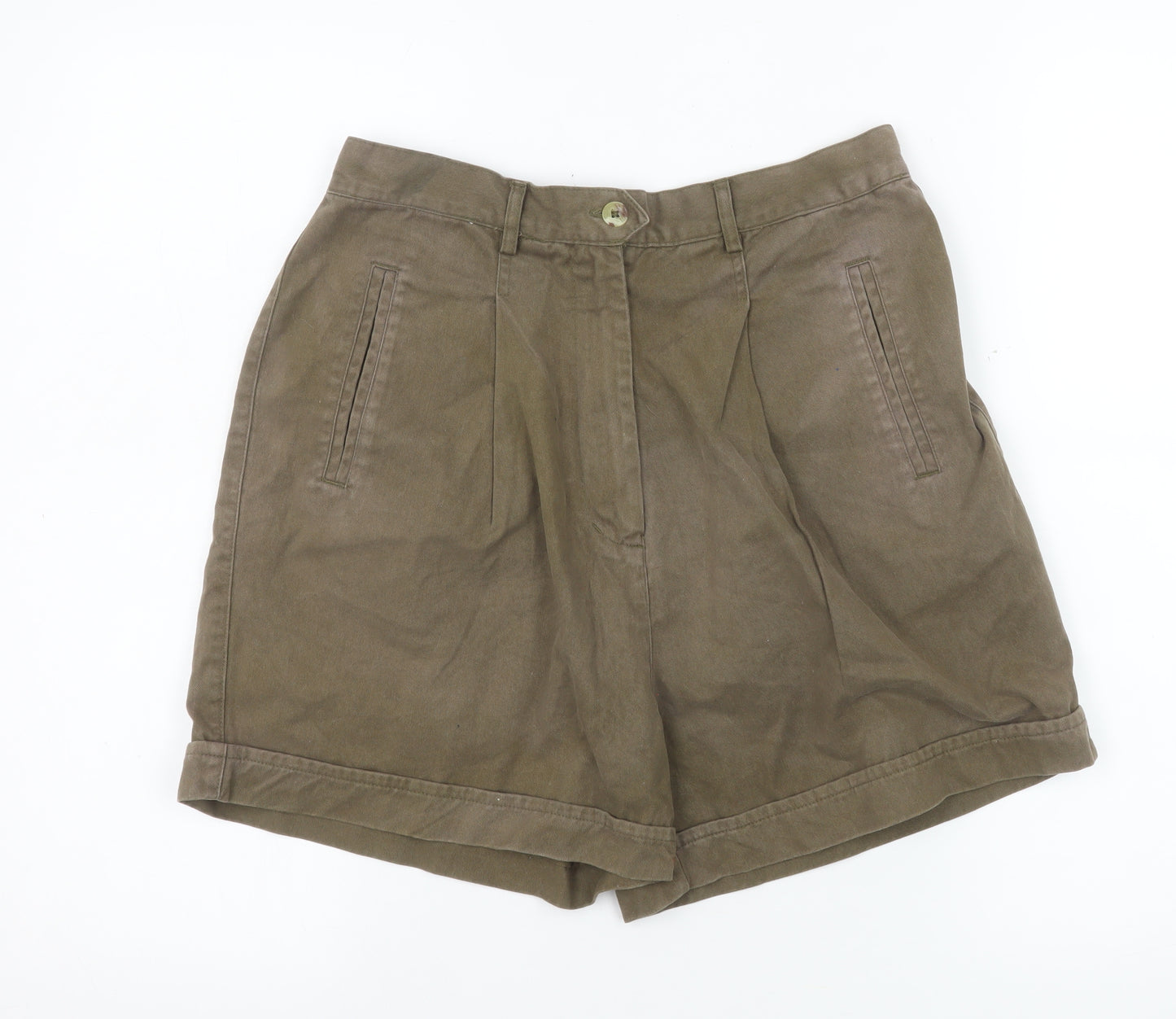 Best Basics Women’s Brown Chino Shorts Size 12 Cotton Twill High Waist