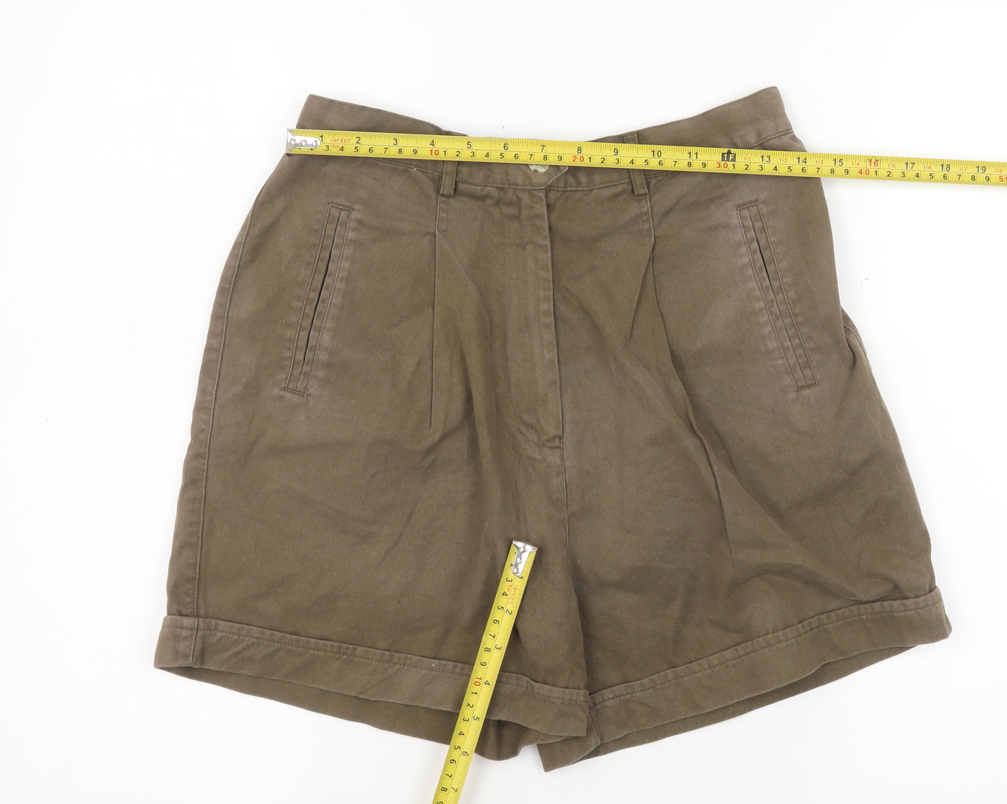 Best Basics Women’s Brown Chino Shorts Size 12 Cotton Twill High Waist
