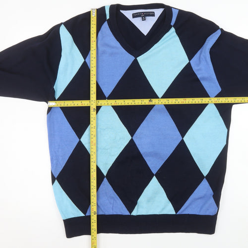 Tommy Hilfiger Mens Blue Argyle V-Neck Golf Cotton Jumper M