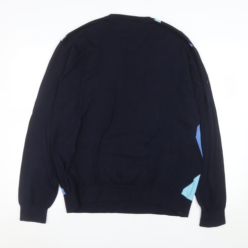Tommy Hilfiger Mens Blue Argyle V-Neck Golf Cotton Jumper M