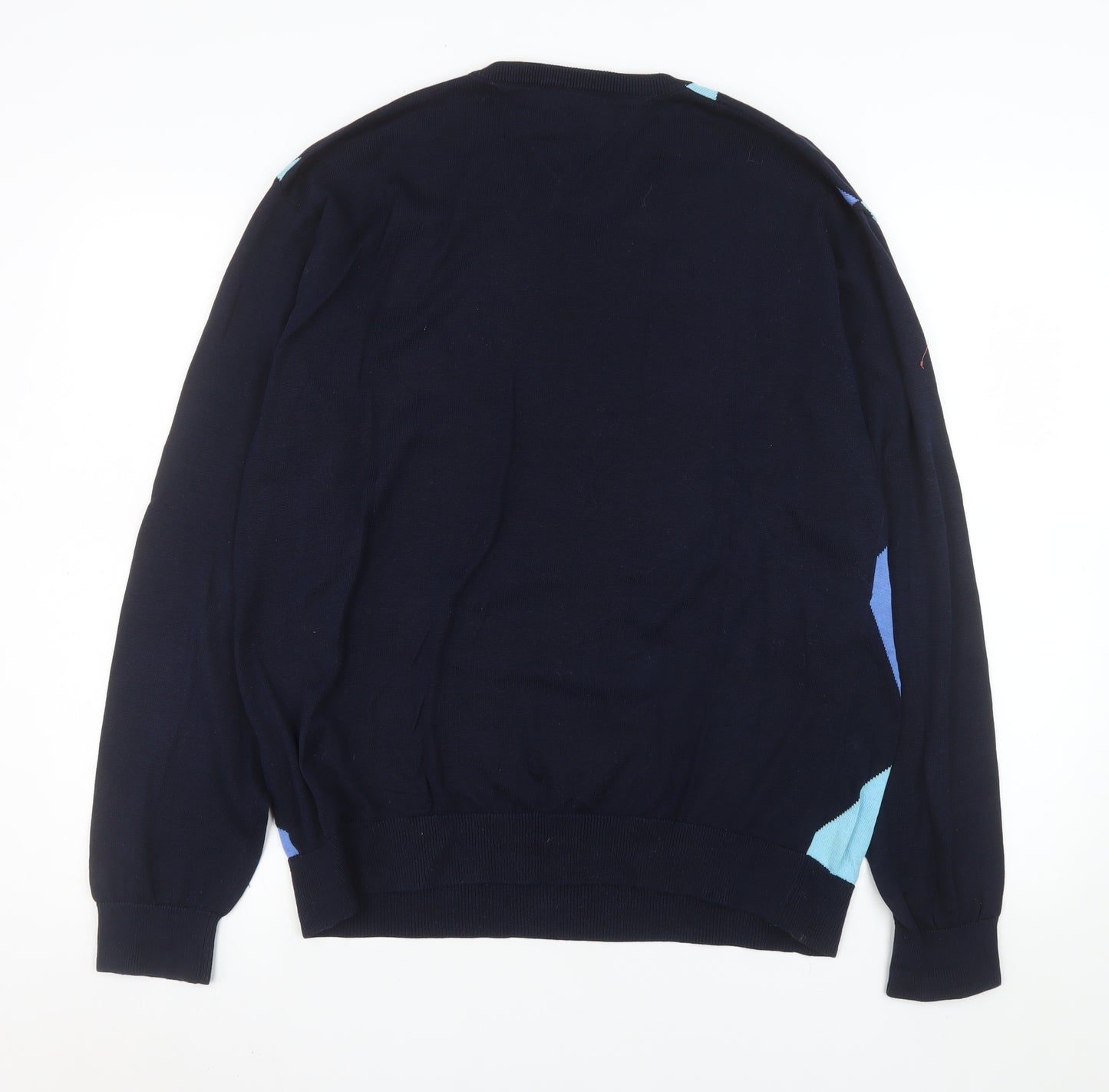 Tommy Hilfiger Mens Blue Argyle V-Neck Golf Cotton Jumper M