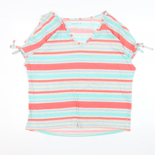 Next Womens Multicoloured Striped Cotton V-Neck Casual T-Shirt Size 12