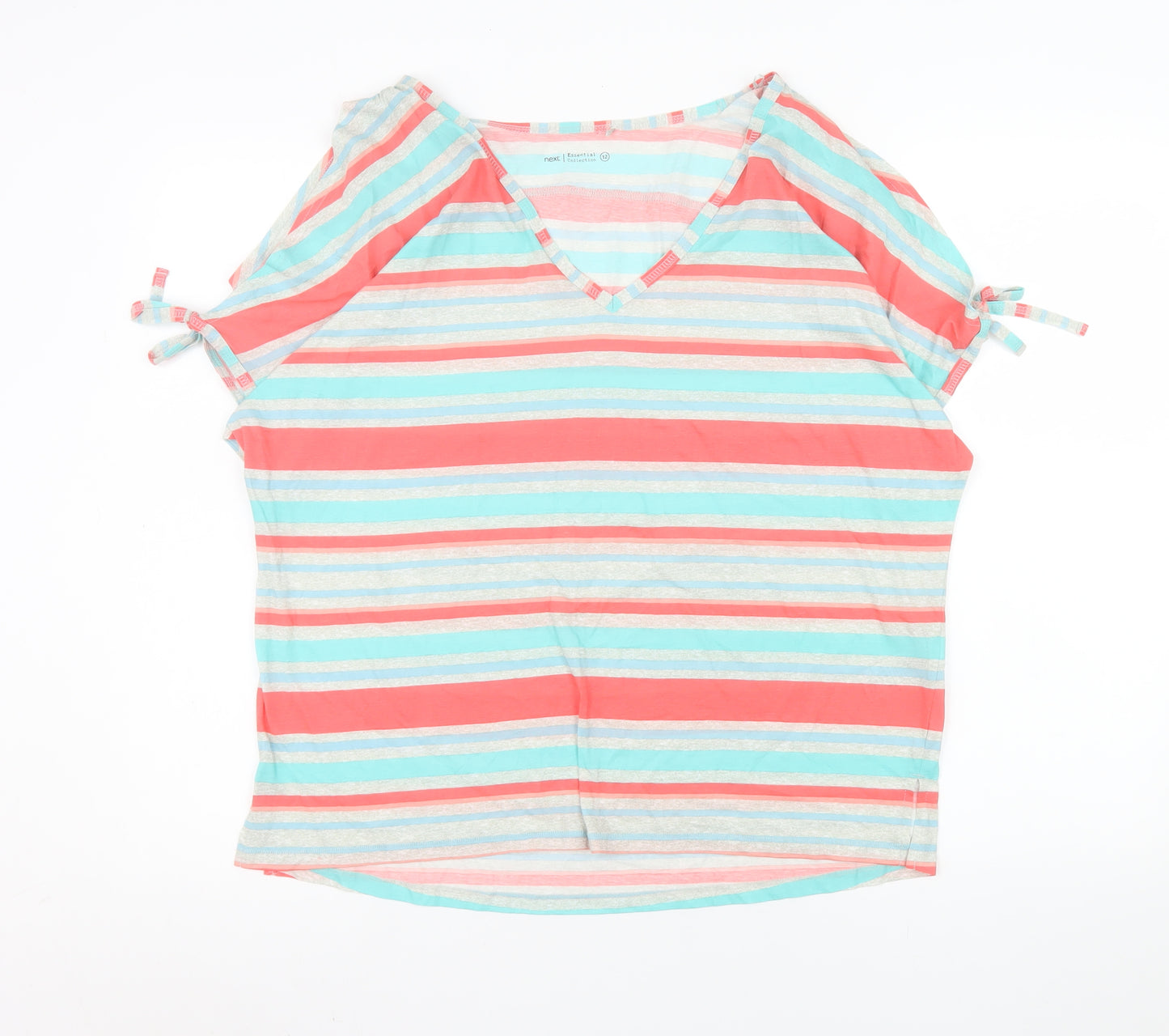 Next Womens Multicoloured Striped Cotton V-Neck Casual T-Shirt Size 12