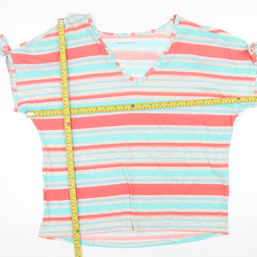 Next Womens Multicoloured Striped Cotton V-Neck Casual T-Shirt Size 12