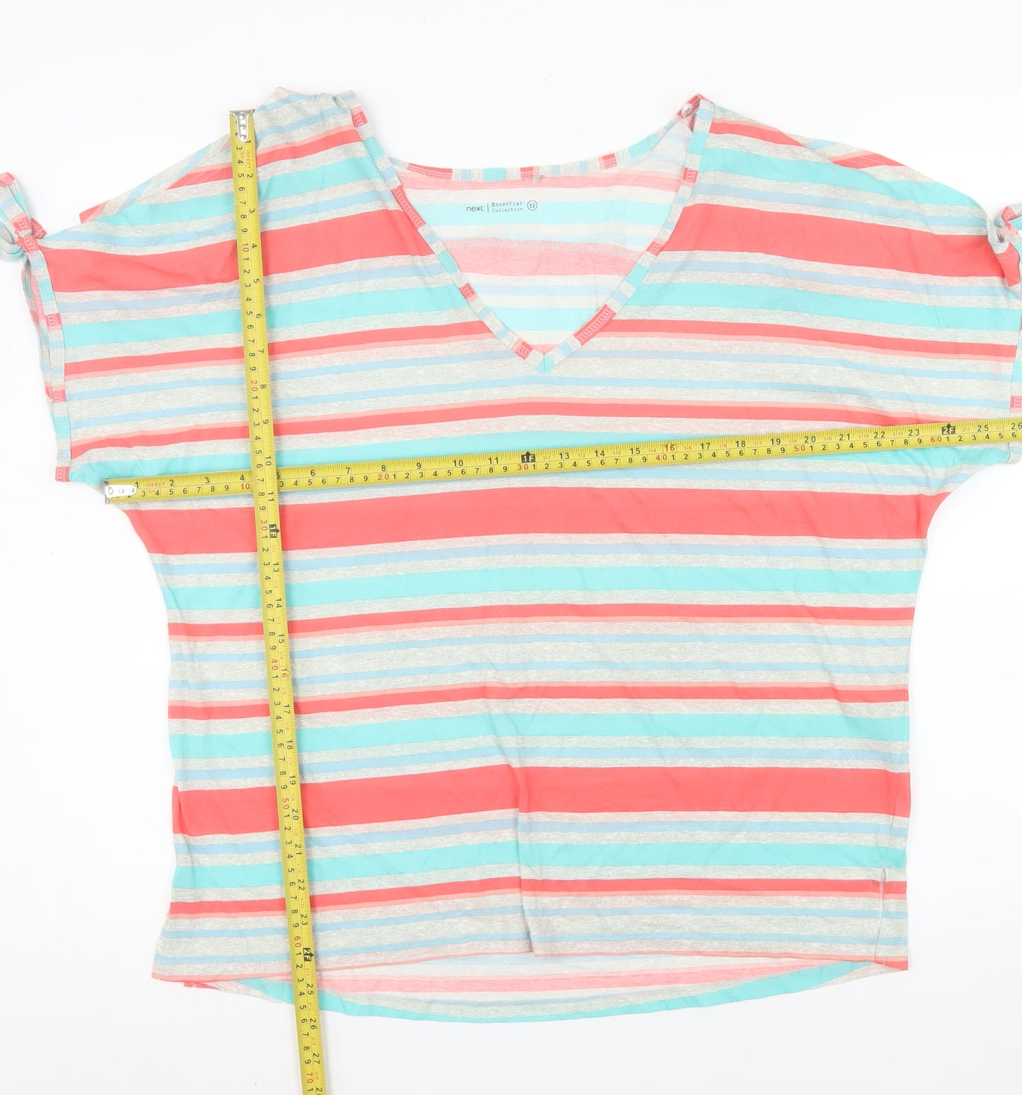 Next Womens Multicoloured Striped Cotton V-Neck Casual T-Shirt Size 12