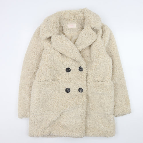 Next Women’s Beige Teddy Pea Coat Size 8 Lined Polyester Winter