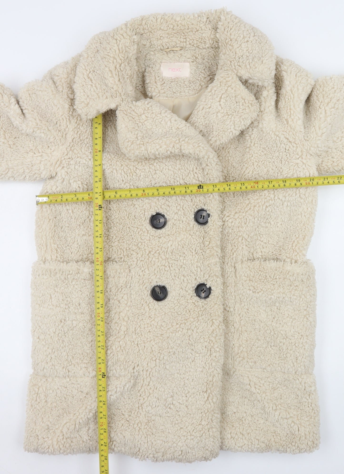 Next Women’s Beige Teddy Pea Coat Size 8 Lined Polyester Winter
