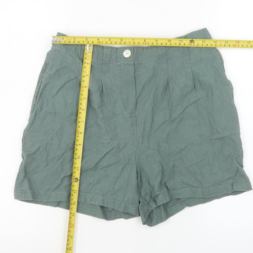 Vero Moda Women Green Linen Blend Chino Shorts Size M
