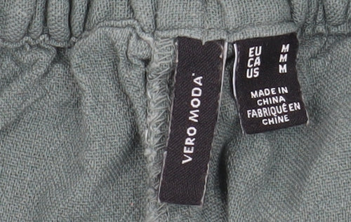 Vero Moda Women Green Linen Blend Chino Shorts Size M