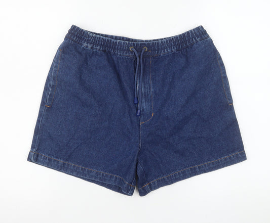 Detail Women Blue Denim Drawstring Casual Shorts Size M