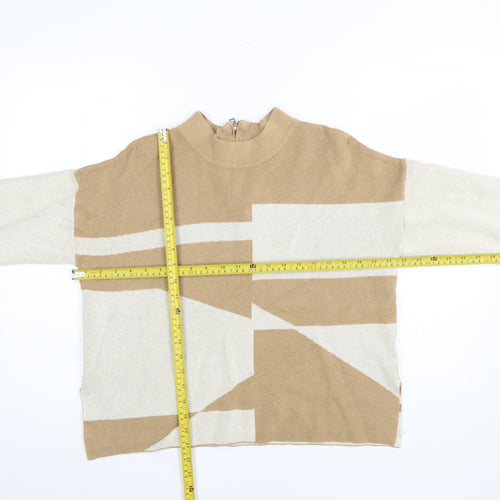 FOIL Women's Beige Mock Neck Striped Knit Pullover Jumper Size S
