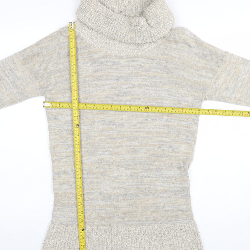 CC Women Beige Roll Neck Long Sleeve Knit Jumper Size M