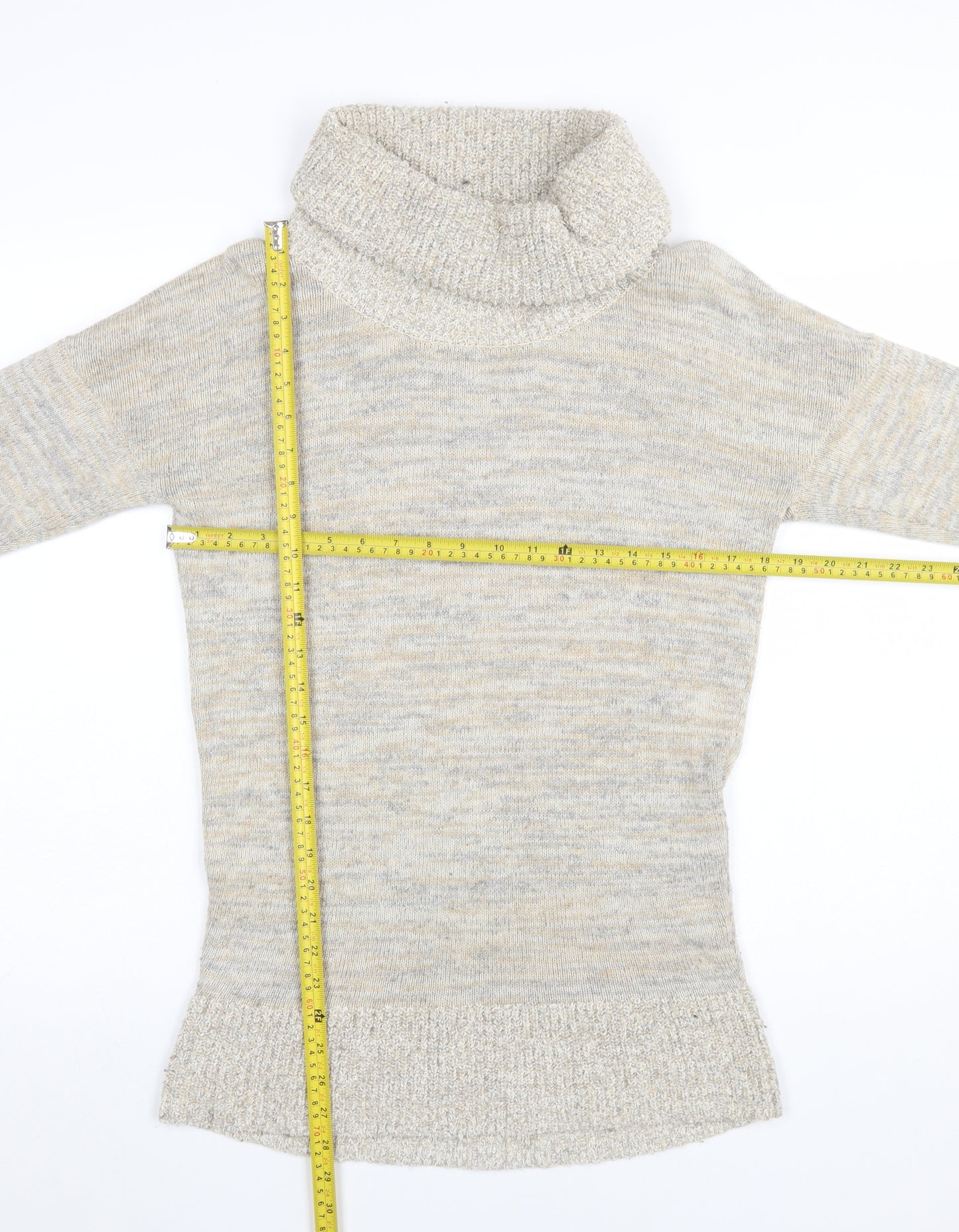 CC Women Beige Roll Neck Long Sleeve Knit Jumper Size M