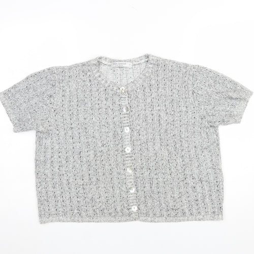 Anne Cramond Women's Grey Wool Blend Short Sleeve Cardigan L