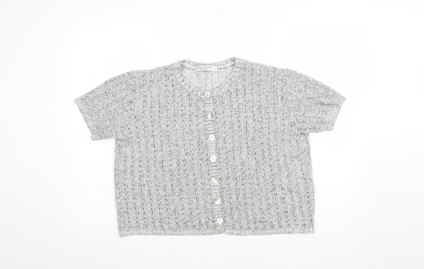Anne Cramond Women's Grey Wool Blend Short Sleeve Cardigan L