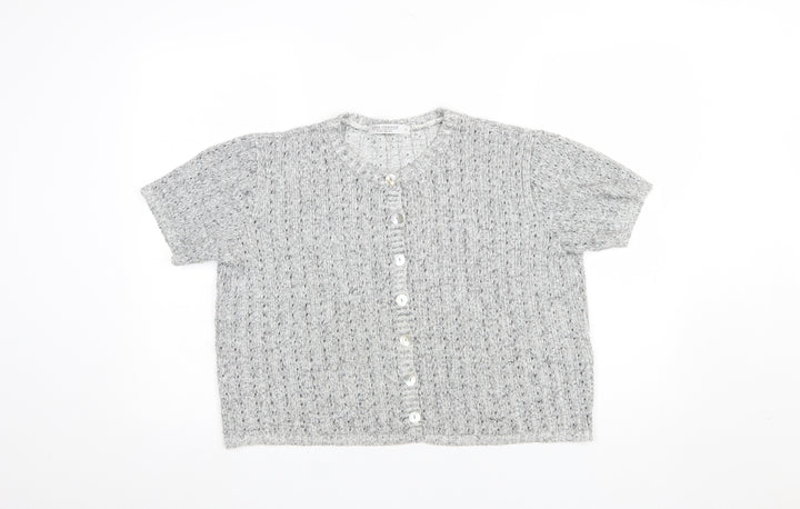 Anne Cramond Women's Grey Wool Blend Short Sleeve Cardigan L