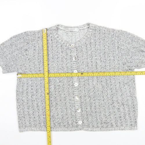 Anne Cramond Women's Grey Wool Blend Short Sleeve Cardigan L