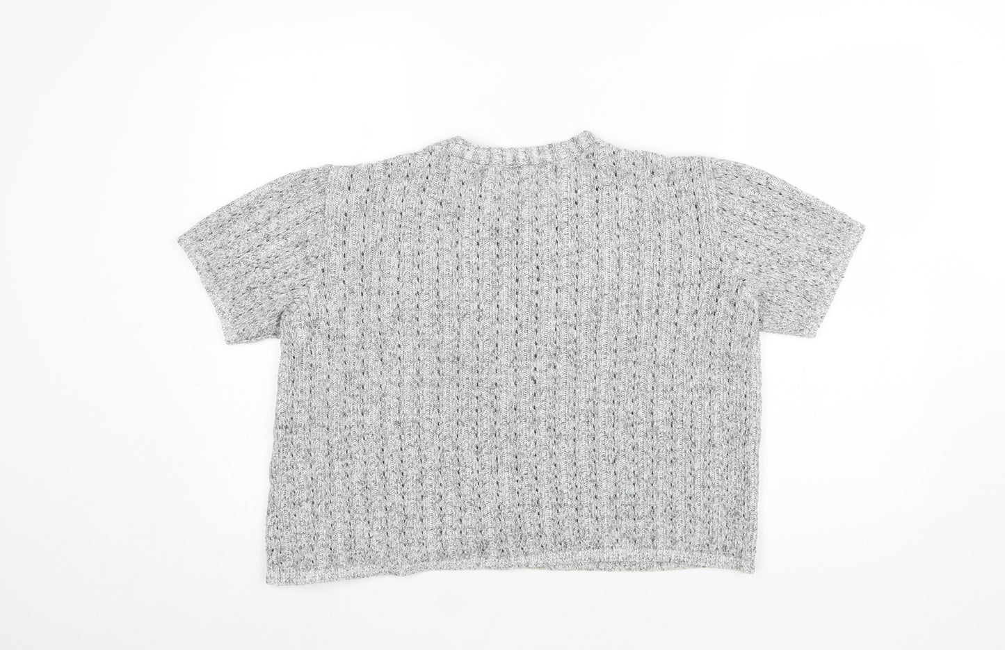 Anne Cramond Women's Grey Wool Blend Short Sleeve Cardigan L