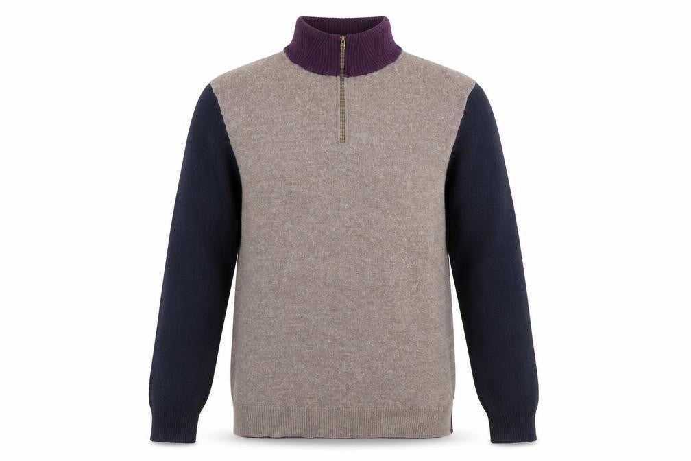 Front view of White Stuff women’s beige merino wool 2xl half zip jumper