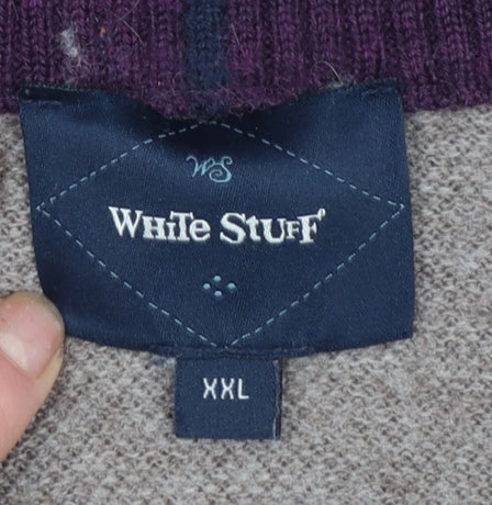 White Stuff Womens Beige Merino Wool 2XL Half Zip Jumper
