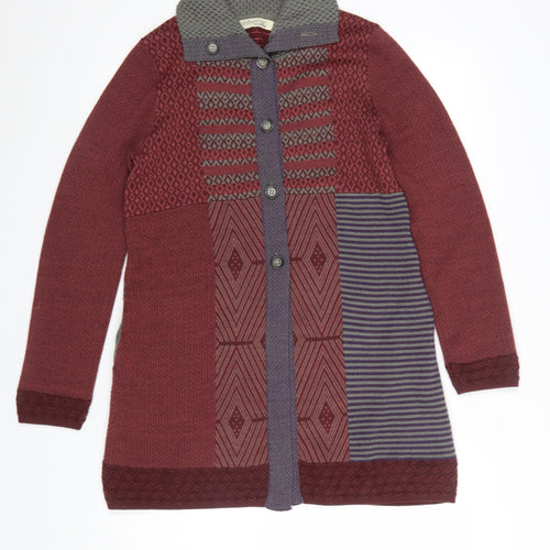 Indiwoman Red & Grey Patterned Wool Blend Long Cardigan Women’s M