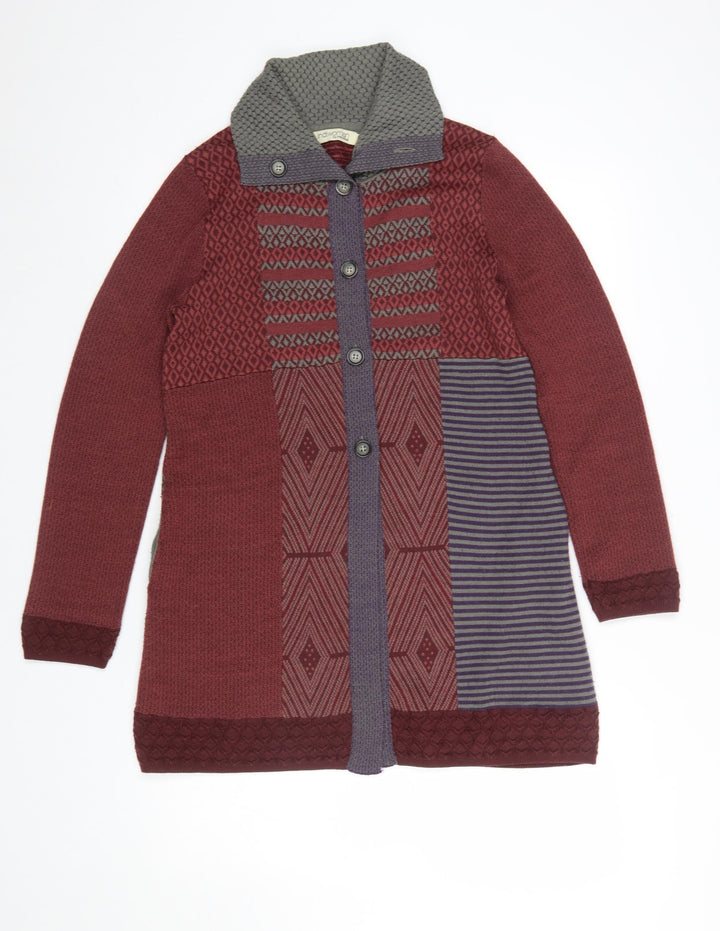 Indiwoman Red & Grey Patterned Wool Blend Long Cardigan Women’s M