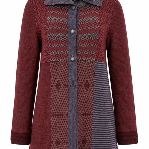 Indiwoman Red & Grey Patterned Wool Blend Long Cardigan Women’s M
