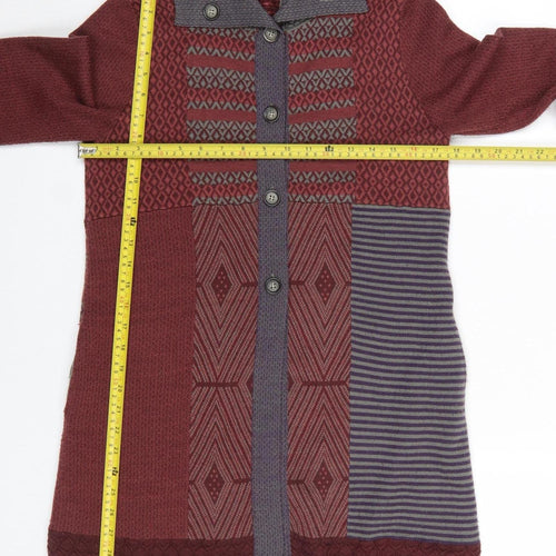 Indiwoman Red & Grey Patterned Wool Blend Long Cardigan Women’s M