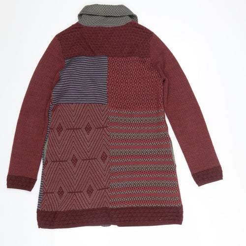 Indiwoman Red & Grey Patterned Wool Blend Long Cardigan Women’s M