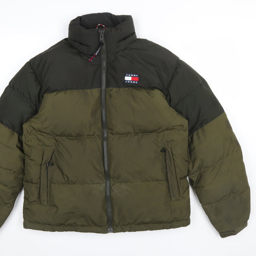 Tommy Jeans Men's Green Puffer Jacket Size S Full Zip Winter Coat