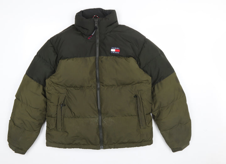 Tommy Jeans Men's Green Puffer Jacket Size S Full Zip Winter Coat