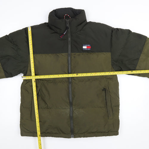 Tommy Jeans Men's Green Puffer Jacket Size S Full Zip Winter Coat