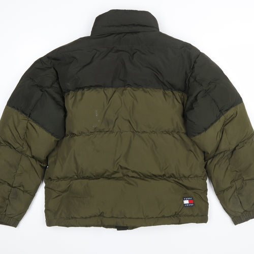 Tommy Jeans Men's Green Puffer Jacket Size S Full Zip Winter Coat