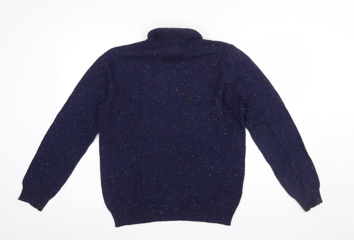 Reiss Womens Blue Roll Neck Knit Jumper Size M Cotton Wool Blend