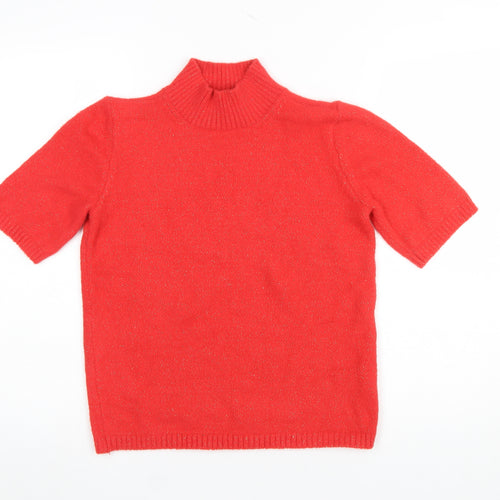 Marks and Spencer Womens Red Mock Neck Short Sleeve Knit Jumper Size S