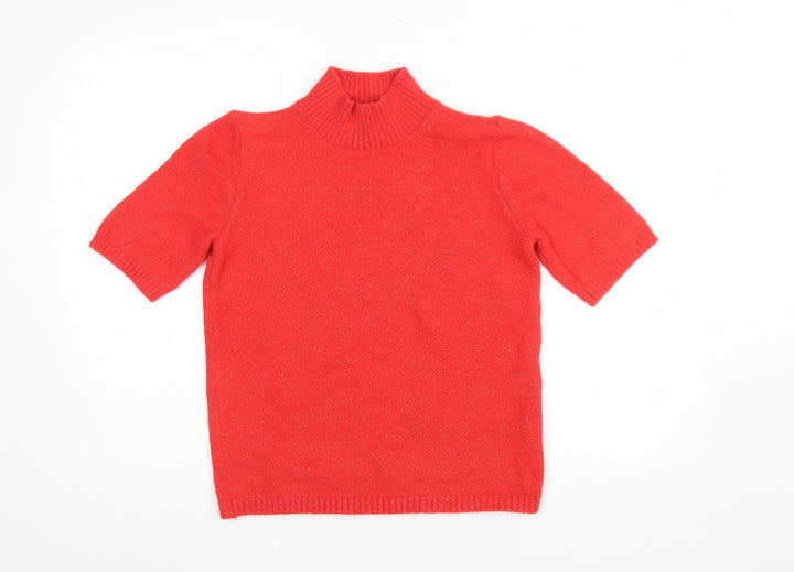 Marks and Spencer Womens Red Mock Neck Short Sleeve Knit Jumper Size S