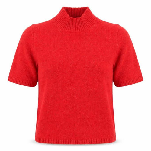 Marks and Spencer Womens Red Mock Neck Short Sleeve Knit Jumper Size S