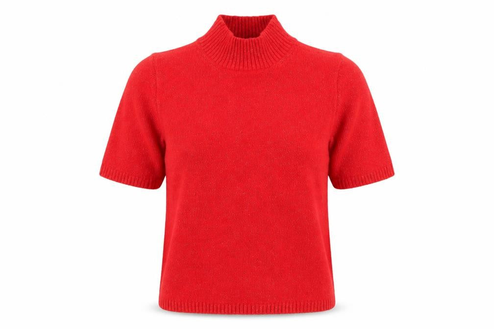 Marks and Spencer Womens Red Mock Neck Short Sleeve Knit Jumper Size S
