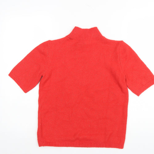 Marks and Spencer Womens Red Mock Neck Short Sleeve Knit Jumper Size S