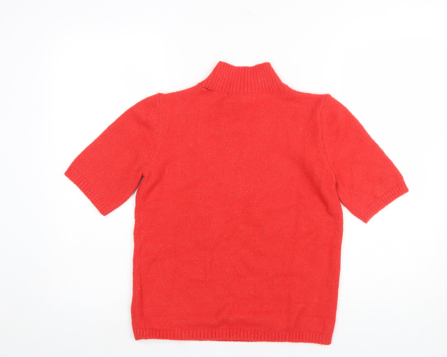 Marks and Spencer Womens Red Mock Neck Short Sleeve Knit Jumper Size S