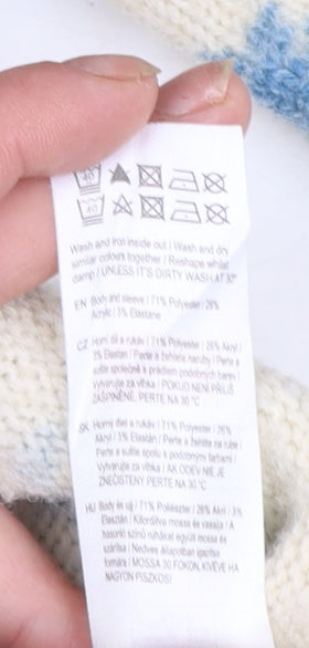 F&F Womens Beige Blue Floral Knit Pullover Jumper UK 14