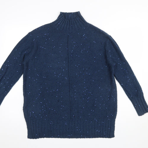 M&Co Women’s Blue Mock Neck Sparkle Knit Jumper Size 10