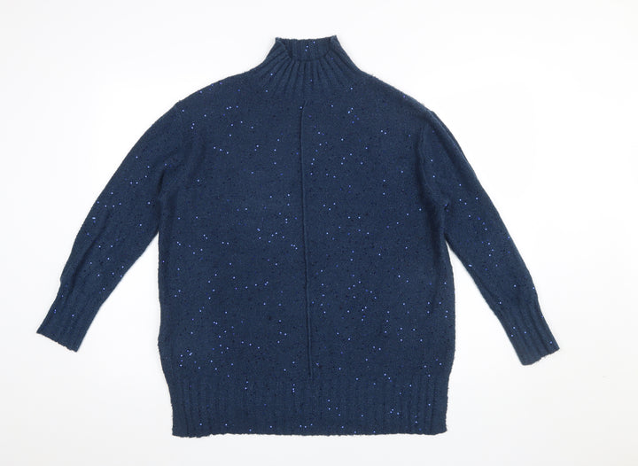 M&Co Women’s Blue Mock Neck Sparkle Knit Jumper Size 10