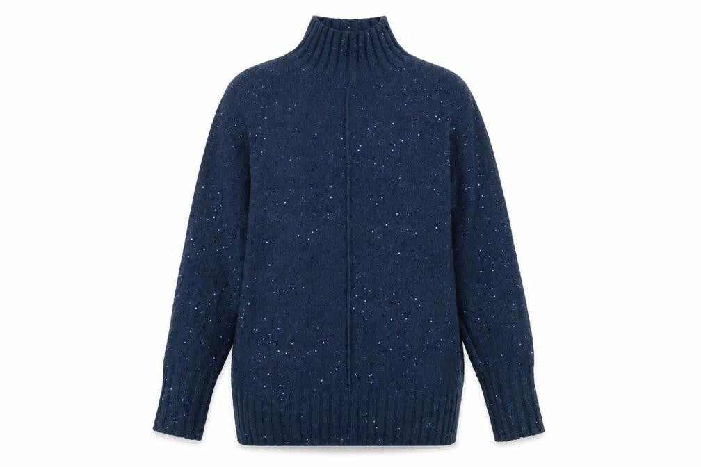 M&Co Women’s Blue Mock Neck Sparkle Knit Jumper Size 10