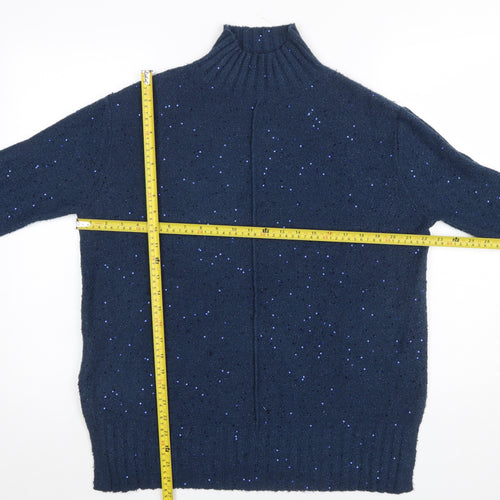 M&Co Women’s Blue Mock Neck Sparkle Knit Jumper Size 10