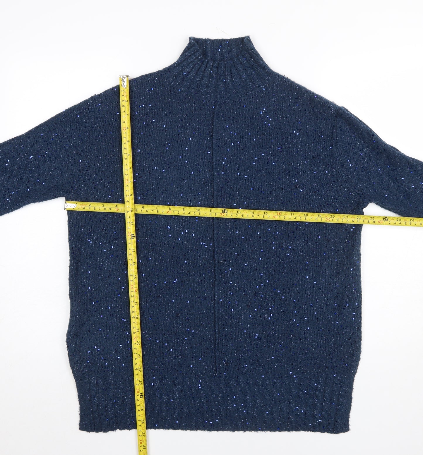 M&Co Women’s Blue Mock Neck Sparkle Knit Jumper Size 10